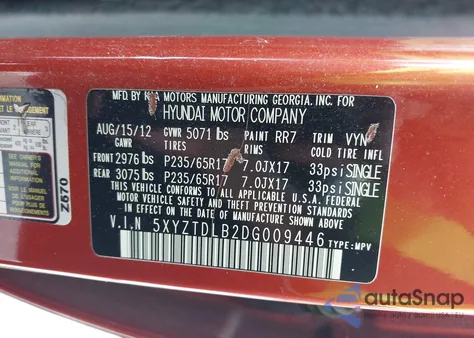 2013 Hyundai Santa Fe Sport из США, поврежденный, VIN 5XYZTDLB2DG009446